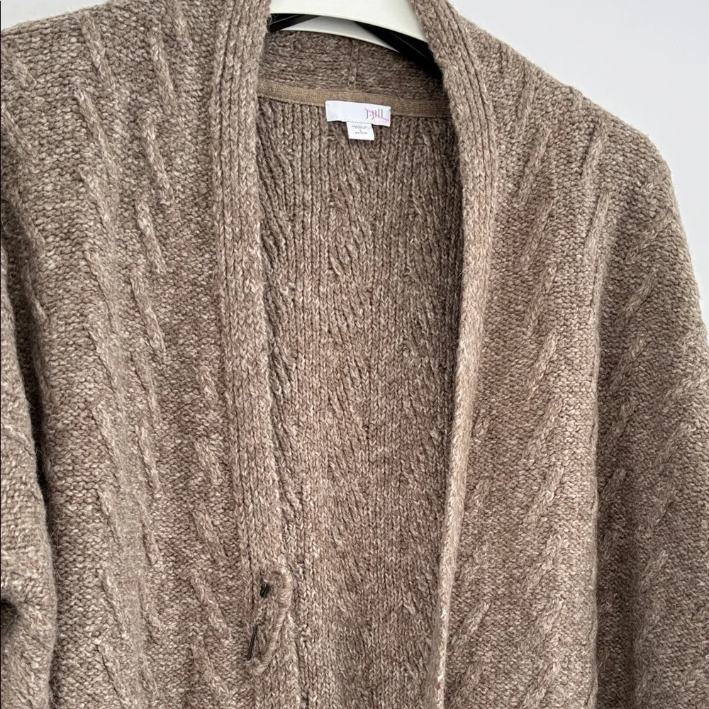 J. Jill Cozy Brown Open Front Pin Closure Cardigan Alpaca Blend Large Petite